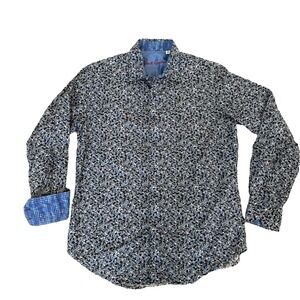 Robert Graham Shirt Mens Small‎ Classic Fit Blue Paisley Flip Cuff Button Down